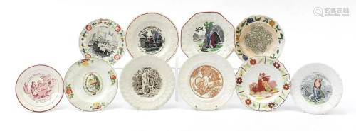 Ten 19th century nursery ware printed plates including