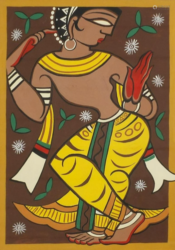 Female goddess, Indian school gouache, framed and