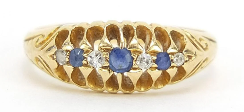 Edwardian 18ct gold diamond and sapphire seven stone