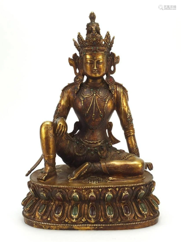 Large Chino Tibetan gild bronze figure of jewelled