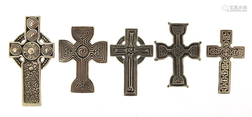 Five silver Celtic cross pendants, the largest 4.6cm