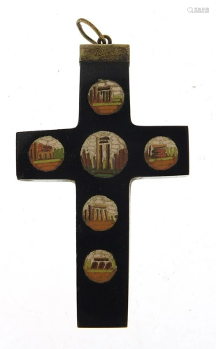 Italian micro mosaic cross pendant depicting Roman