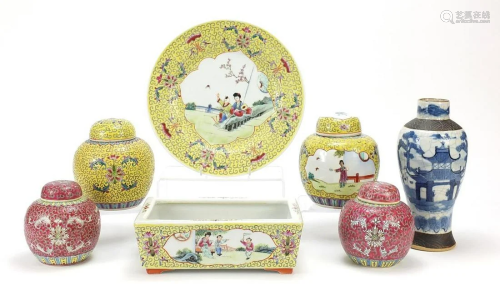 Chinese porcelain including a yellow ground planter