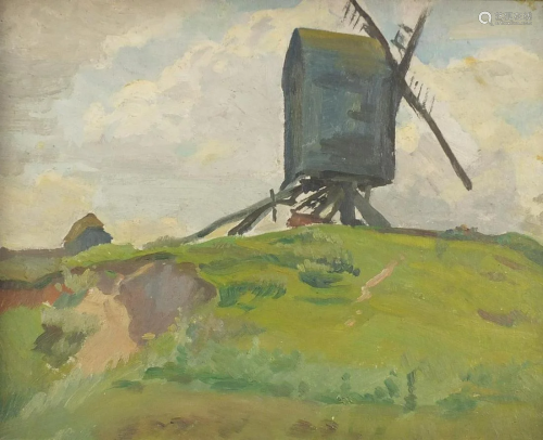Rushbury Windmill, Impressionist oil on board, framed,
