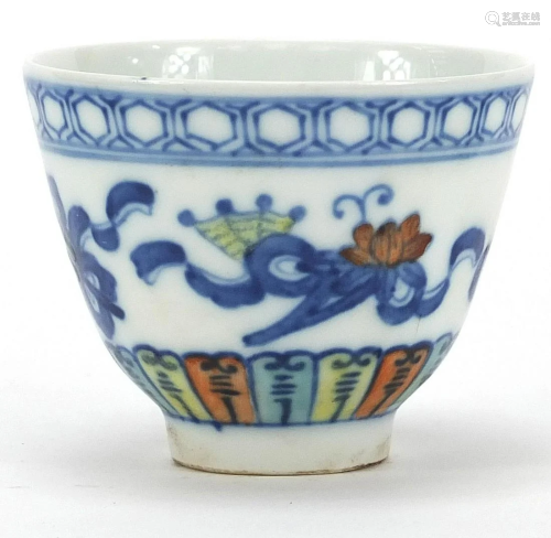 Chinese doucai porcelain tea bowl hand painted with