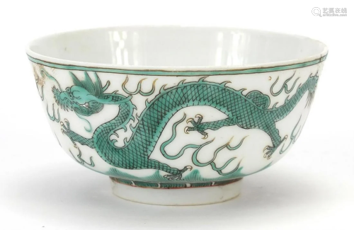Chinese porcelain bowl hand painted in green and iron