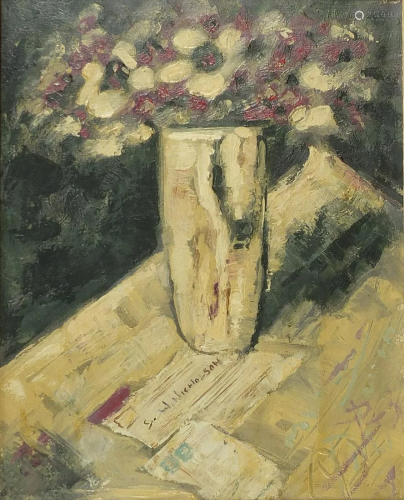 Manner of J W Nicholson - Still life flowers in a vase,