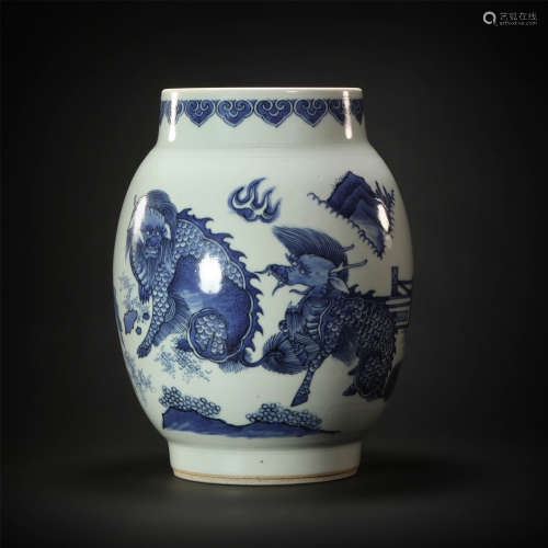 Blue and White Klin Vase with QiLin Design from Ming