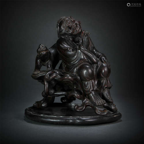 Wood Carved LiuHai Plays with Gold Toad from Qing