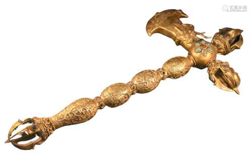 Chinese Gilt Bronze Phurba Dagger