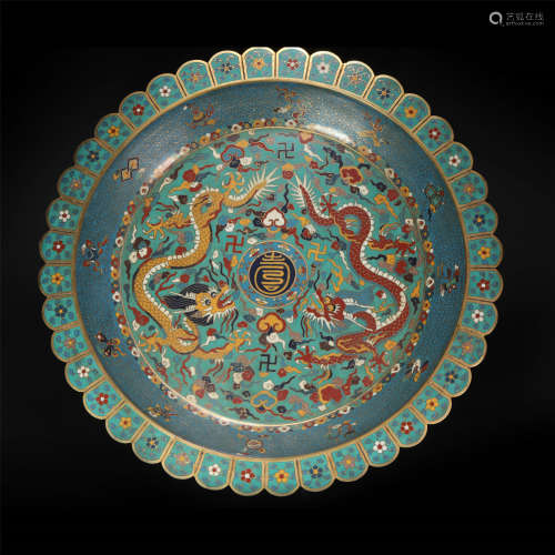 Colour Enamels Plate with Dragon Grain from Ming