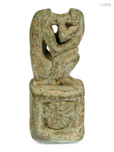 An Egyptian Faience of Kissing Baboons Amulet Height 1