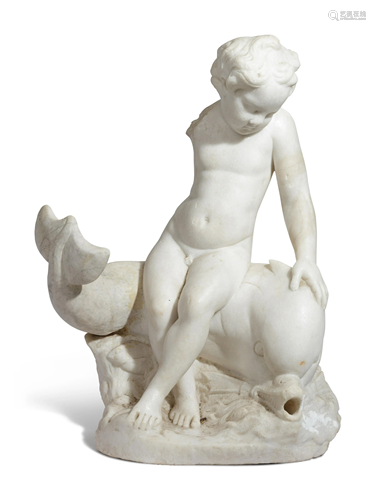 A Roman Marble Eros Riding a Dolphin Height 29 1/2