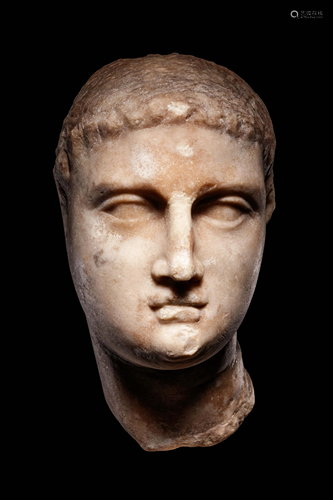 A Greek Marble Portrait Head of Ptolemy III Height 7