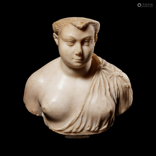 A Roman Marble Bust of a Woman Height 8 inches.