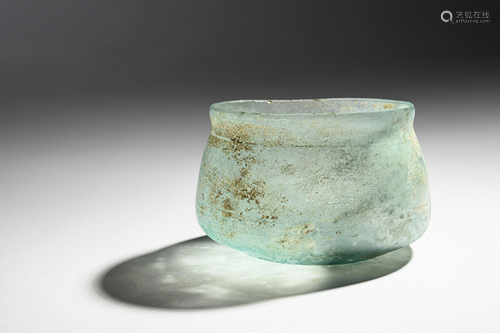 A Roman Blue Glass Wide-Mouthed Bowl Height 2 1/2 x