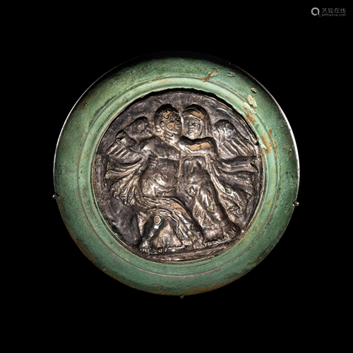 A Roman Silver and Bronze Boss with Erotes Diameter 4