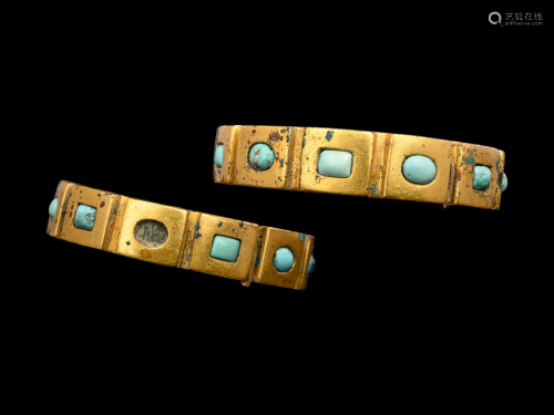 A Pair of Bactrian Gold and Turquoise Bracelets