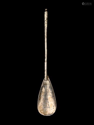 A Byzantine Silver Spoon with an Incised Cross Height 8