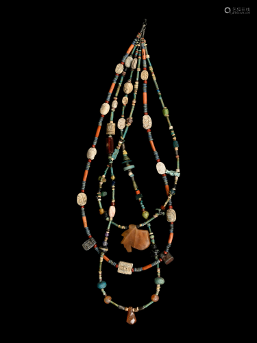 An Egyptian Stone and Faience Necklace Length 14