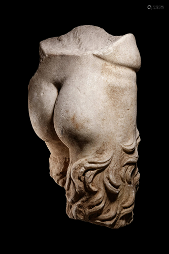 A Roman Marble Lower Torso of a Satyr Height 18 1/2