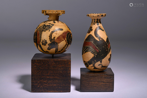 Two Corinthian Black-Figured Vessels: An Aryballos and