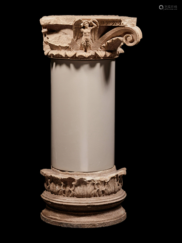 A Tarantine Limestone Column Capital and Base Pilaster