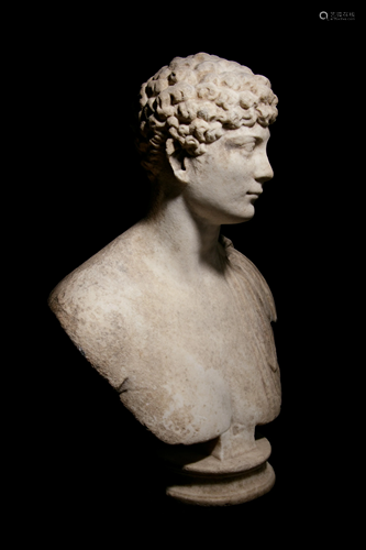 A Roman Marble Portrait Bust of a Man Height 27 1/2 x