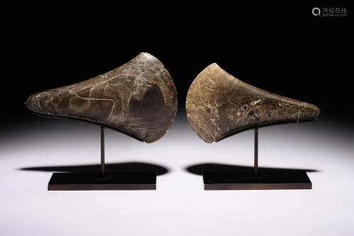 Two Early European Stone Axe Heads Width of largest 6