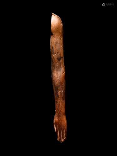 An Egyptian Wood Left Arm from a Statue Height 5 3/4