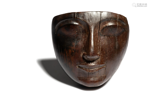 An Egyptian Wood Mummy Mask Height 4 3/4 x width