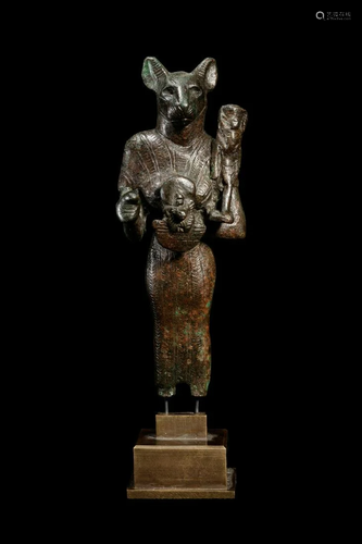 An Egyptian Bronze Bastet Height 5 1/4 inches.