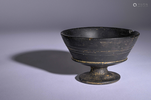 An Etruscan Bucchero Black-Glazed Footed Cup Height 3