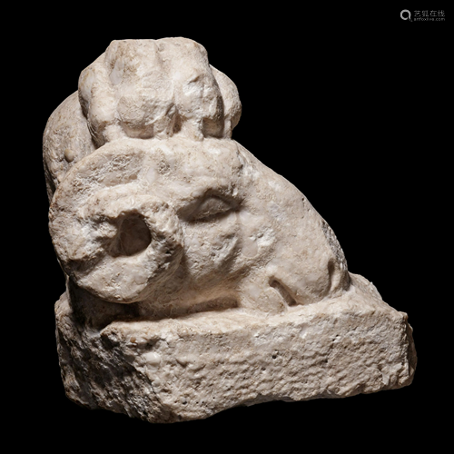 A Roman Marble Fragment with Head of Goat and Lion Paw