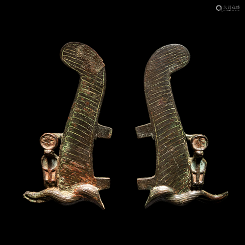 A Pair of Egyptian Bronze Ostrich Plumes Height 6