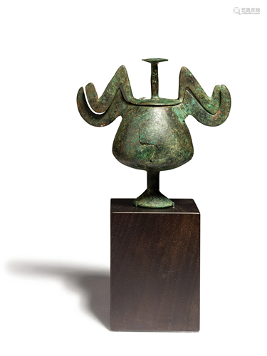 A Greek Bronze Lidded Pyxis Height 4 3/4 x width 4 3/4