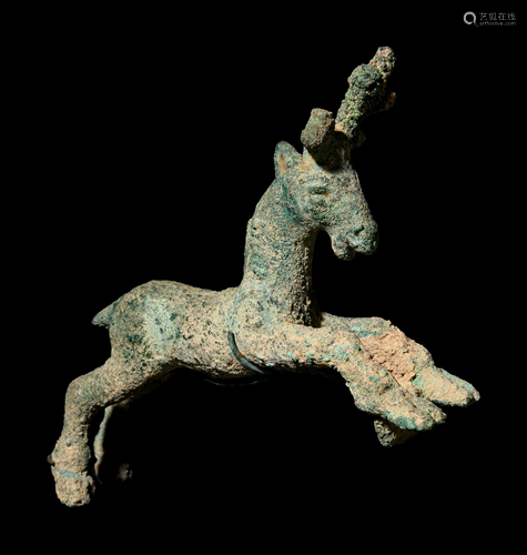 A Roman Bronze Leaping Stag Width 4 1/4 inches.