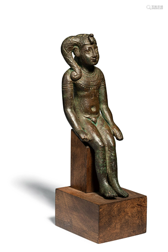 An Egyptian Bronze Harpocrates Height 4 7/8 inches.