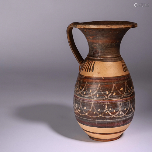 An Etrusco-Corinthian Black-Figured Olpe Height 8 1/2