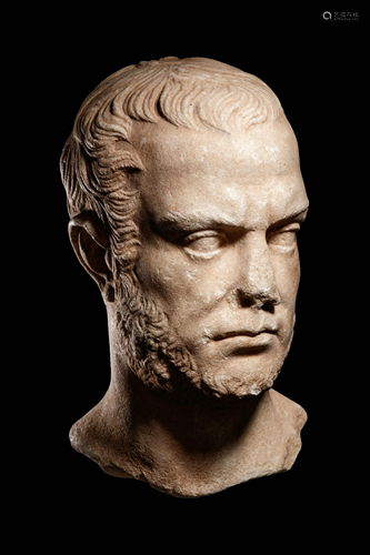 A Roman Marble Head of a Bearded Man Height 10 1/2