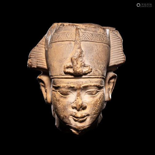 An Egyptian Limestone Head of Osiris Height 4 inches.