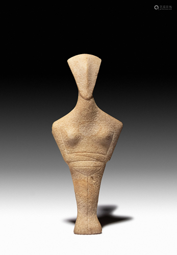 A Cycladic Marble Reclining Female Figure Height 10 1/2