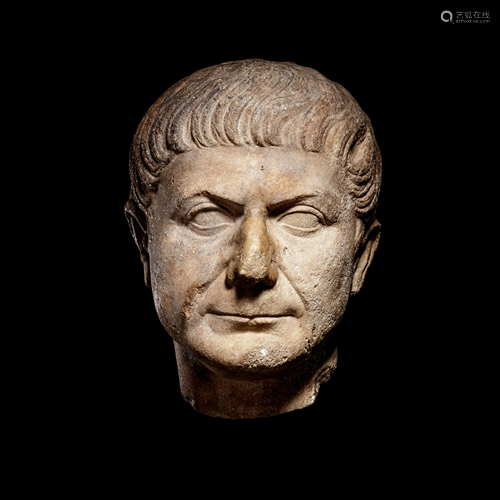 A Roman Marble Portrait Head of Emperor Trajan Height