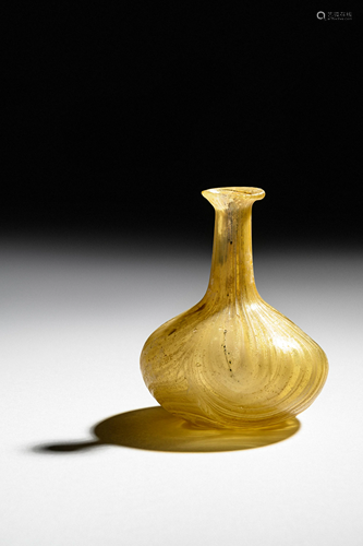 A Roman Marbled Yellow Glass Bottle Height 2 3/4