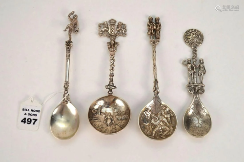 FOUR ANTIQUE EUROPEAN COIN SILVER SPOONS - Includes two