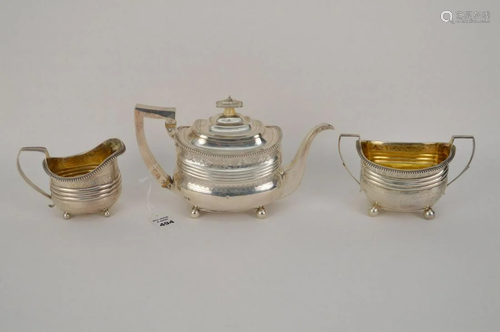 3 PC. ANTIQUE ENGLISH STERLING SILVER TEA POT, CREAMER