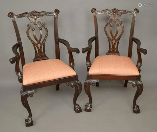 Pr. Antique Mahogany Chippendale Arm Chairs, 40