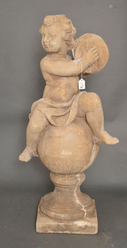 Cement garden putti playing cymbals, 38