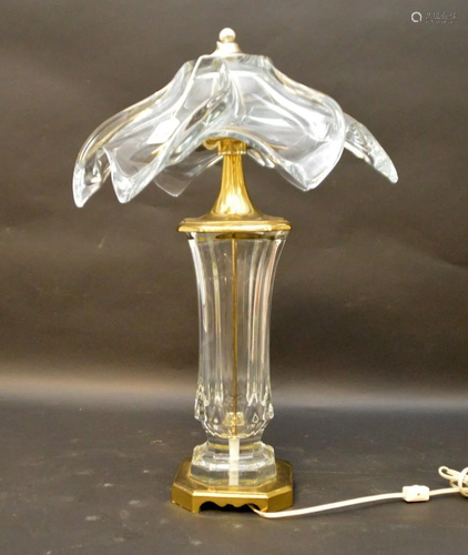 COFRAC ART VERRIER FRENCH CRYSTAL & BRASS TABLE LAMP -