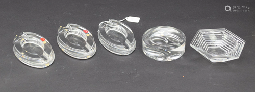 FIVE BACCARAT CRYSTAL TRINKET DISHES ASHTRAYS -